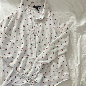 Forever 21 Red and White Casual Button Down Shirt